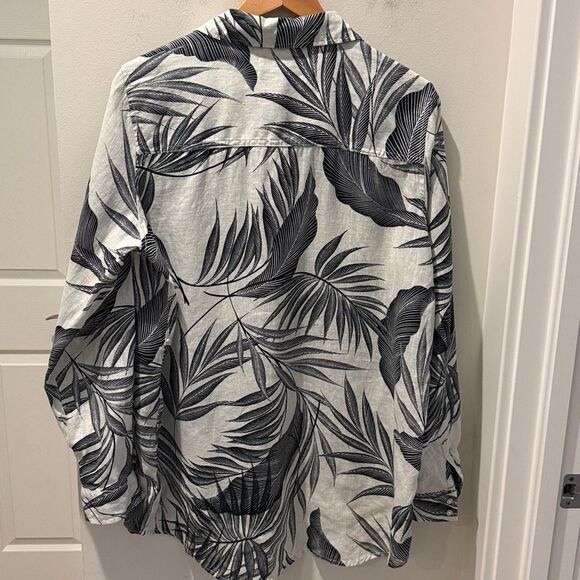 Tahari Tropical Leaf Pattern 100% Linen button down Shirt size Large - Picture 4 of 9